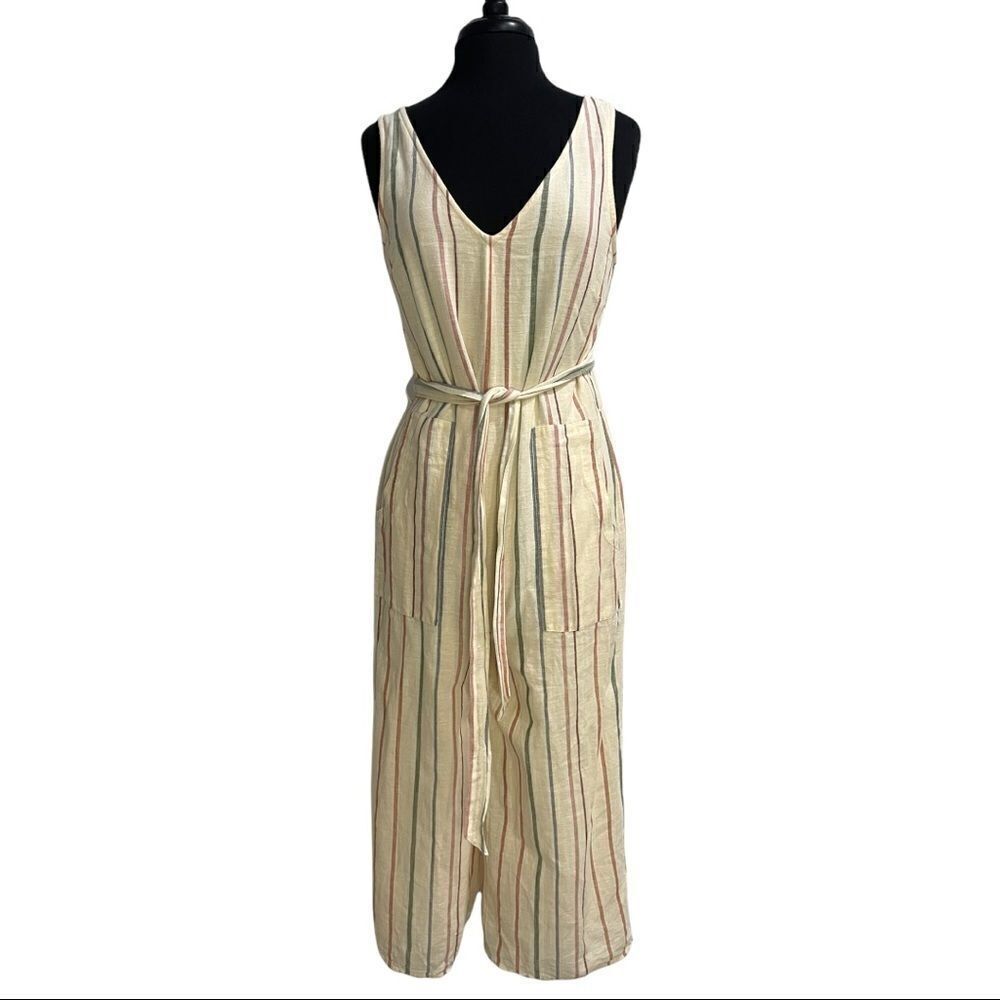American Eagle Striped V-Neck Sleeveless Tie Waist Jumpsuit Sz S - Picture 1 of 13